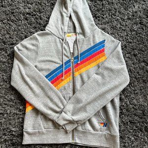 Aviator Nation 5-Stripe - Heather Gray // XL Classic Rainbow Zip Up Hoodie